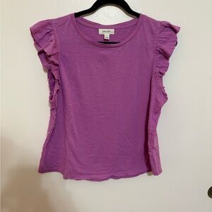ON 34TH Womens Purple Ruffle Sleeve T Shirt Top Size L Cotton